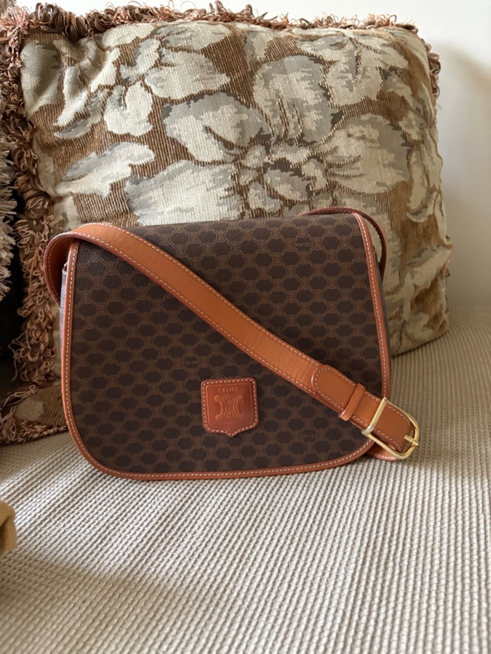 Celine Authentic Vintage Crossbody Shoulder Bag with Leather Trim